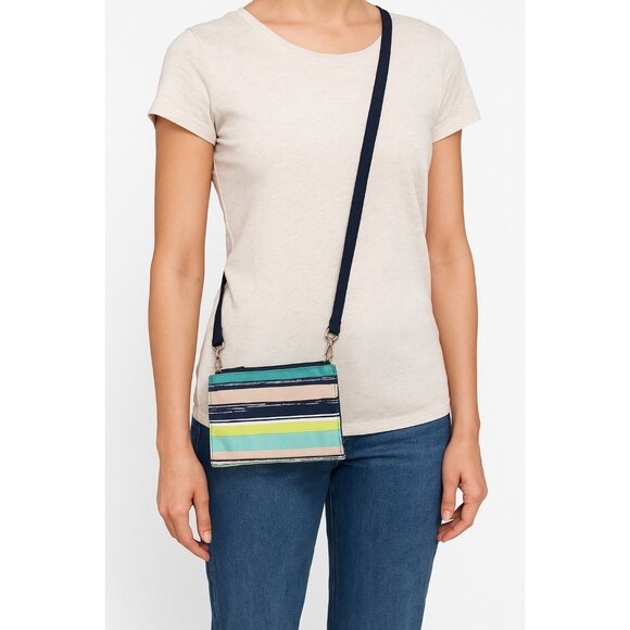 Thirty-One Striped Crossbody Wallet Purse Navy Aqua Lime Travel Organizer - Picture 6 of 6
